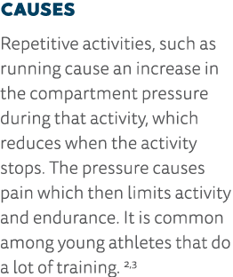 Causes Repetitive activities, such as running cause an increase in the compartment pressure during that activity, whi   