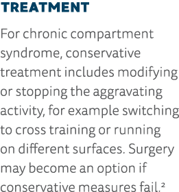 Treatment For chronic compartment syndrome, conservative treatment includes modifying or stopping the aggravating act   