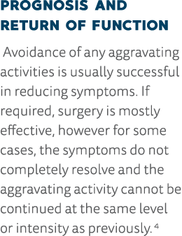 Prognosis and Return of Function  Avoidance of any aggravating activities is usually successful in reducing symptoms    